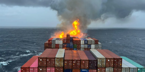 马士基旗下集装箱船航行途中起火，，，，多个货柜受损